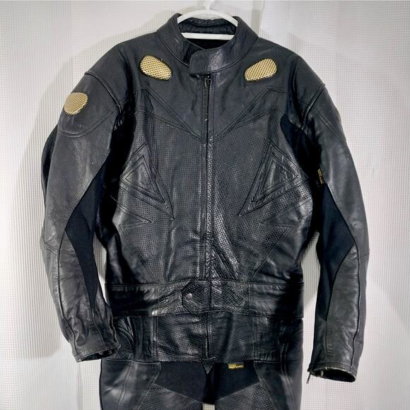 TOP GEAR BY 4 STAR! 100% FINE BLACK GENUINE LEATHER RACING SUIT, ARMORED! SZ L - Picture 4 of 16